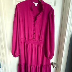 Women's Fuchsia Long Sleeve Ruffle Dress - 16